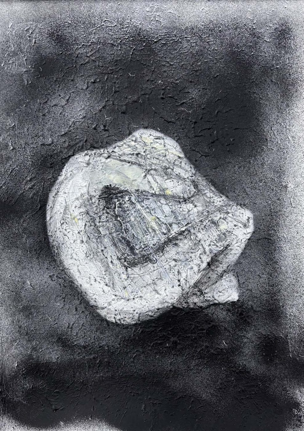 A mixed media abstract form.